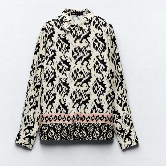 Zara Long Sleeve Button Up Print Shirt - Picture 1 of 8